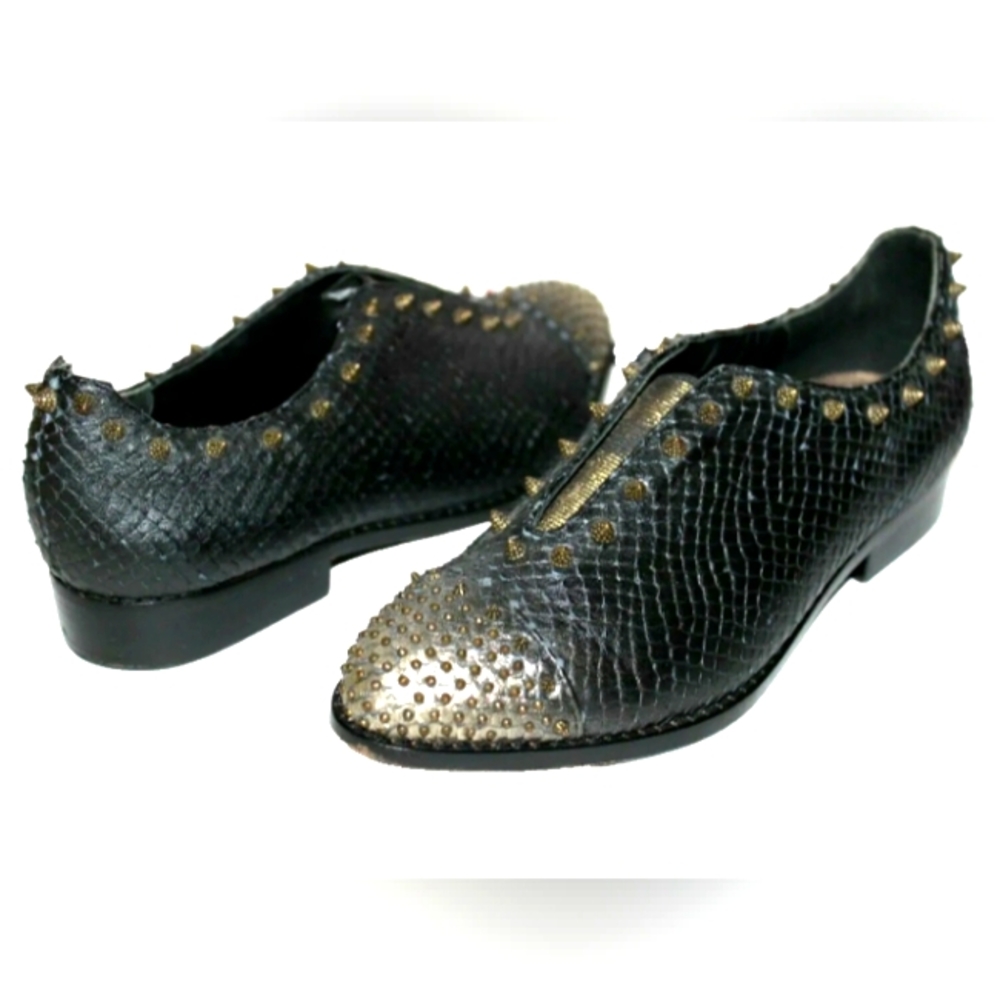Zadig & Voltaire Spike Studded Snakeskin Premium Leather Oxford Shoe 5 US 36 EU